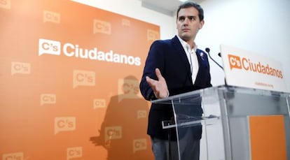 Albert Rivera en una rueda de prensa de Ciudadanos.