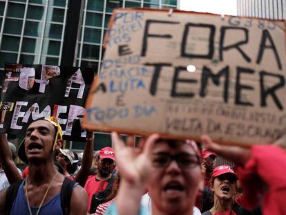 Una protesta contra el presidente de Brasil, Michel Temer, el mi&eacute;rcoles en S&atilde;o Paulo