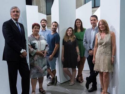 Integrantes del Grupo de Ciudades Patrimonio de la Humanidad y de Boa Mistura en la presentaci&oacute;n de &#039;Laberintos l&iacute;ricos&#039;.