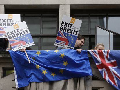 Manifestantes en contra del Brexit, la semana pasada en Londres