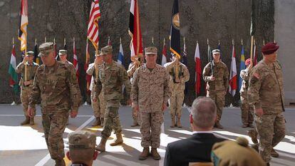 Ceremonia militar de las tropas estadounidenses en una base en Bagdad el pasado septiembre.
