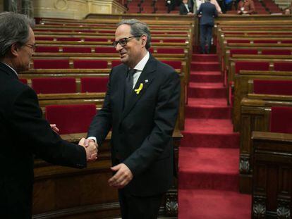 Artur Mas y Quim Torra en el Parlament.