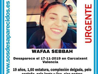 Cartel por la desaparición de Wafaa Sabbah en 2019.