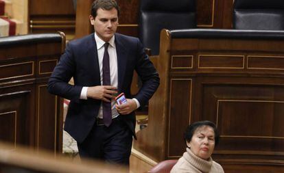 El líder de Ciudadanos, Albert Rivera, este miércoles a su llegada a la sesión de control al Gobierno en el Congreso.