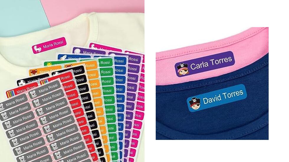 Estas etiquetas con nombre para la ropa se pueden personalizar con múltiples diseños. STIKETS.