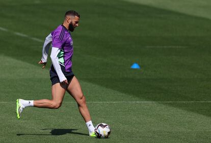 Karim Benzema, en el entrenamiento de este sábado.