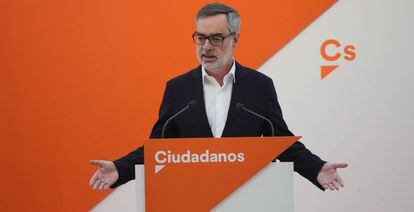 Jos&eacute; Manuel Villegas, este lunes, tras la reuni&oacute;n de la ejecutiva de Ciudadanos.