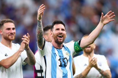 Lionel Messi celebra la victoria frente a Polonia, este miércoles.