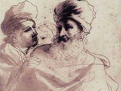 <i>Dos hombres discutiendo</i>, de Guercino, hacia 1650, pluma, tinta parda y aguada parda.