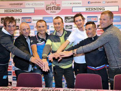 Roman Kreuziger, John Gadret, Michele Scarponi, Ivan Basso, Frank Schleck, Joaquin Rodriguez y Thor Hushovd