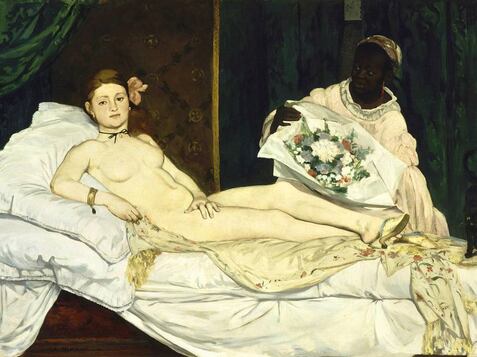 'Olympia' (1863), de Edouard Manet, con un gato negro a la derecha de la imagen.
