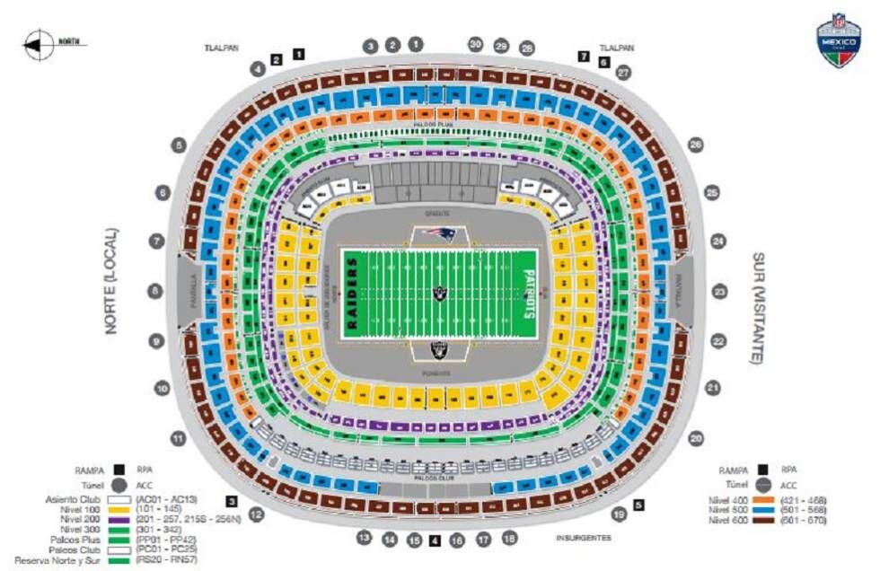 El mapa del estadio Azteca.