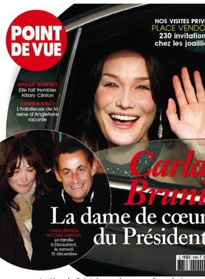 La revista 'Point de Vue' con una foto del presidente francés y Bruni en la portada.