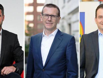 De izquierda a derecha, Matthias Raimund, ex director de operaciones de Dia; Karl-Heinz Holland, ex consejero delegado; y Marin Dokozic, ex consejero delegado en Brasil.