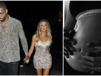 Tristan Thompson y Khloé Kardashian y, a la derecha, la foto publicada en Instagram con la que han hecho oficial el embarazo.