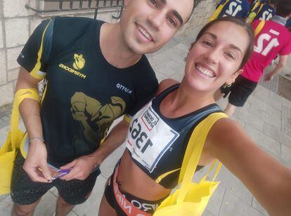 Carlos Carrasco y Jimena Ruiz en la carrera El Derbi de las Aficiones, de Madrid. Foto cortesía de Jimena Ruiz