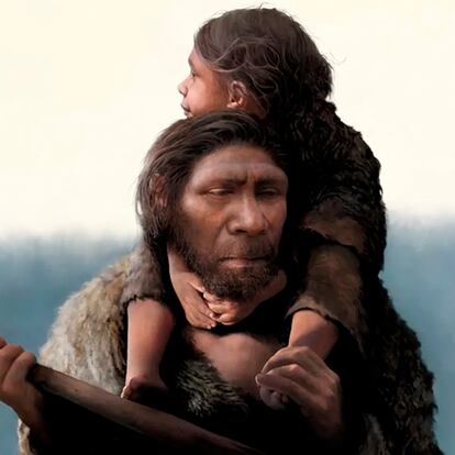 Representación de padre e hija neandertales.