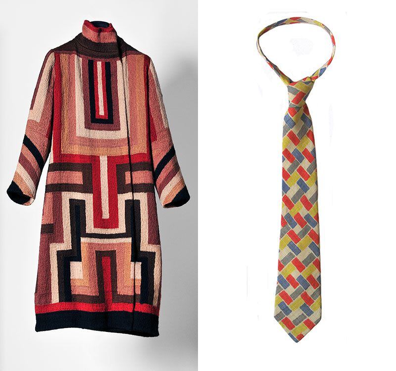 Abrigo y corbata de seda diseñados por Sonia Delaunay.