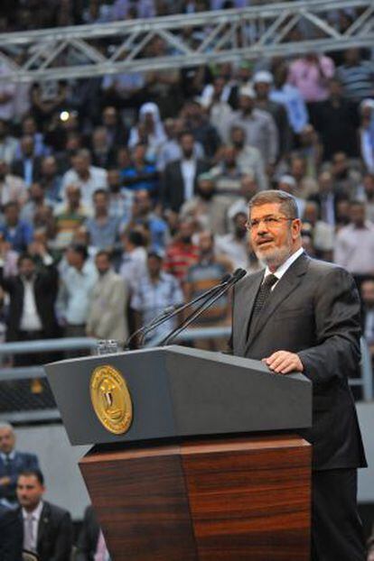 Mohamed Morsi al anunciar que rompe lazos diplomáticos con Damasco.