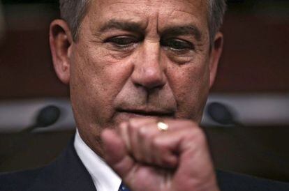 John Boehner, durante su comparecencia ante los periodistas en el Capitolio.