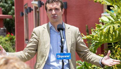 El presidente del PP, Pablo Casado, en un acto electoral en Canarias.