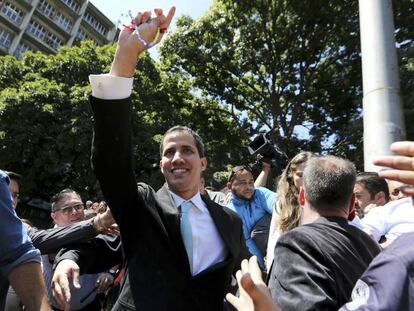 Juan Guaidó a la llegada de la presentación de 'Plan País'. En vídeo declaraciones de Guaidó.