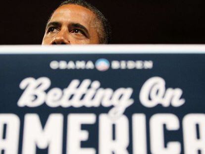 Barak Obama en uno de los discursos que pronunci&oacute; en su gira por Ohio.