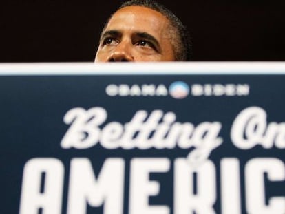 Barak Obama en uno de los discursos que pronunci&oacute; en su gira por Ohio.