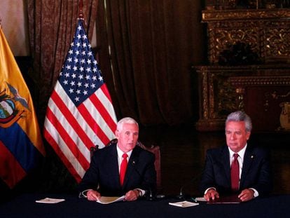 El vicepresidente de EE UU, Mike Pence, y el mandatario ecuatoriano, Lenín Moreno. 