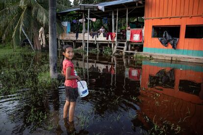 Una niña frente a su casa en medio de la selva. En la Amazonía, uno de los principales problemas es la anemia infantil, que en parte se debe a la parasitosis.