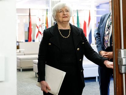 La secretaria del Tesoro de EE UU, Janet Yellen, este jueves en la Universidad Johns Hopkins.