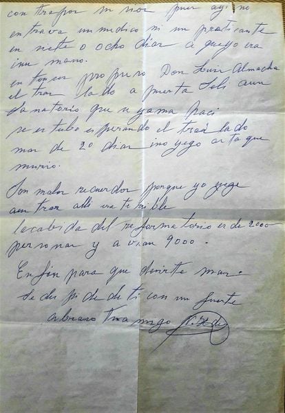 Reverso de la carta de Vicente Hernández a Vicente Escudero.