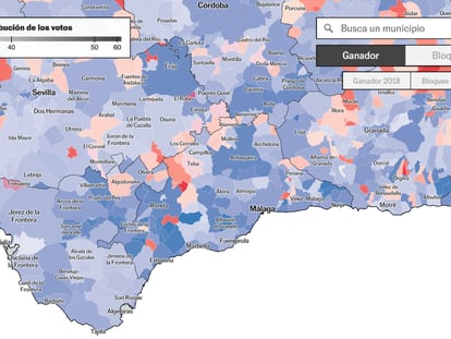 Mapa de resultados de las elecciones en Andalucía por municipios y provincias