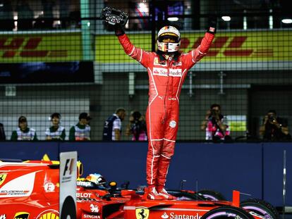 Sebastian Vettel, tras lograr la &#039;pole&#039; en Singapur.