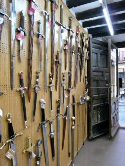 Some of the swords for sale in Mariano's shop.