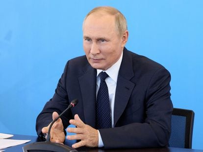 El presidente ruso, Vladímir Putin, el miércoles durante un acto en Veliki Novgorod, horas después de su discurso.