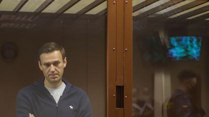 Alexéi Navalni en un tribunal de Moscú, este viernes.