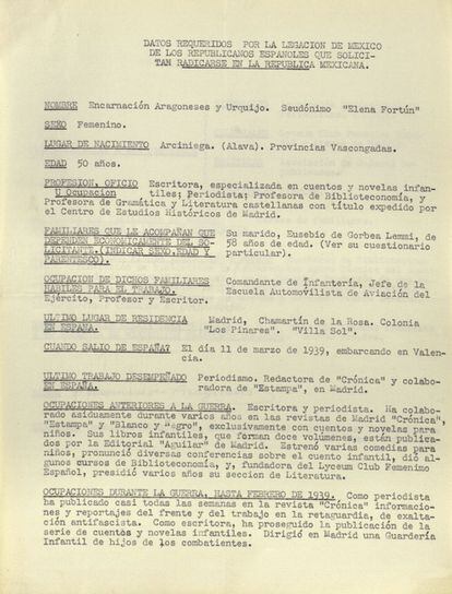 Carta de la escritora Encarnación Aragoneses Urquijo, 'Elena Fortún', para solicitar su entrada en México.