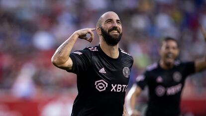 Gonzalo Higuaín celebra un gol con el Inter de Miami esta temporada.