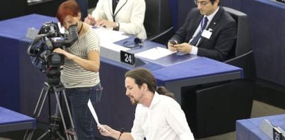 Pablo Iglesias interviene en el Parlamento Europeo en julio. 