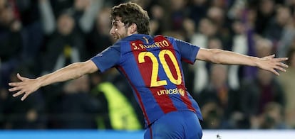 Sergi Roberto, celebra el sexto gol frente al Paris Saint Germain