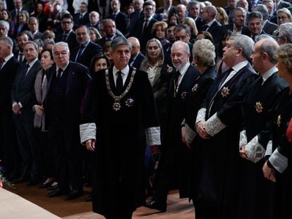 El presidente del Tribunal Constitucional, Pedro González-Trevijano, durante la toma de posesión de los cuatro nuevos magistrados.