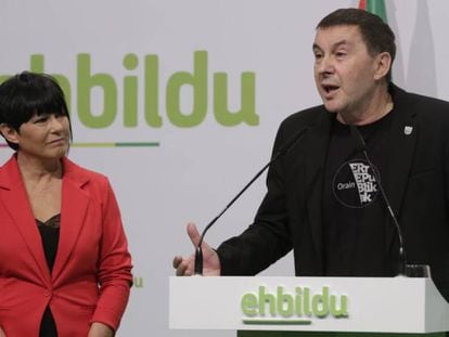 Arnaldo Otegi durante la presentación de Maddalen Iriarte como candidata a lehendakari en las elecciones autonómicas de 2020. En vídeo, declaraciones de Otegi e Iriarte.