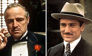 Marlon Brando y Robert de Niro interpretando a Vito Corleone.