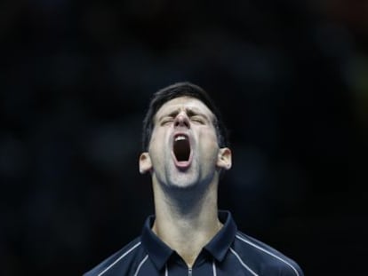 Djokovic celebra la victoria ante Nadal