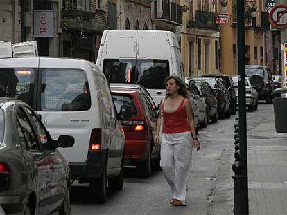 Embotellamiento de tráfico en la céntrica calle de Quart, en Valencia.