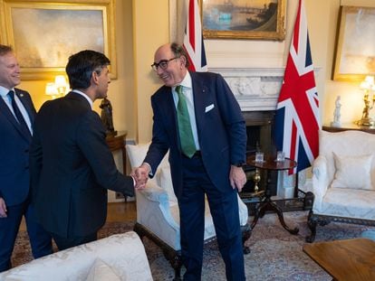 Galán, con el primer ministro británico, Rishi Sunak, en presencia del secretario de Seguridad Energética del Reino Unido, Grant Shapps.