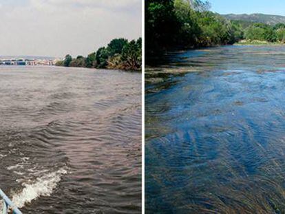 A la izquierda, el río Ebro en 1992, a la derecha el río Ebro en 2009.