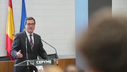 El presidente de CEOE, Antonio Garamendi, en la sede de Cepyme en Madrid.