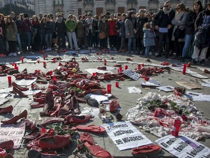 Concentración en la Puerta del Sol de Madrid contra la violencia de género el pasado 9 de febrero.